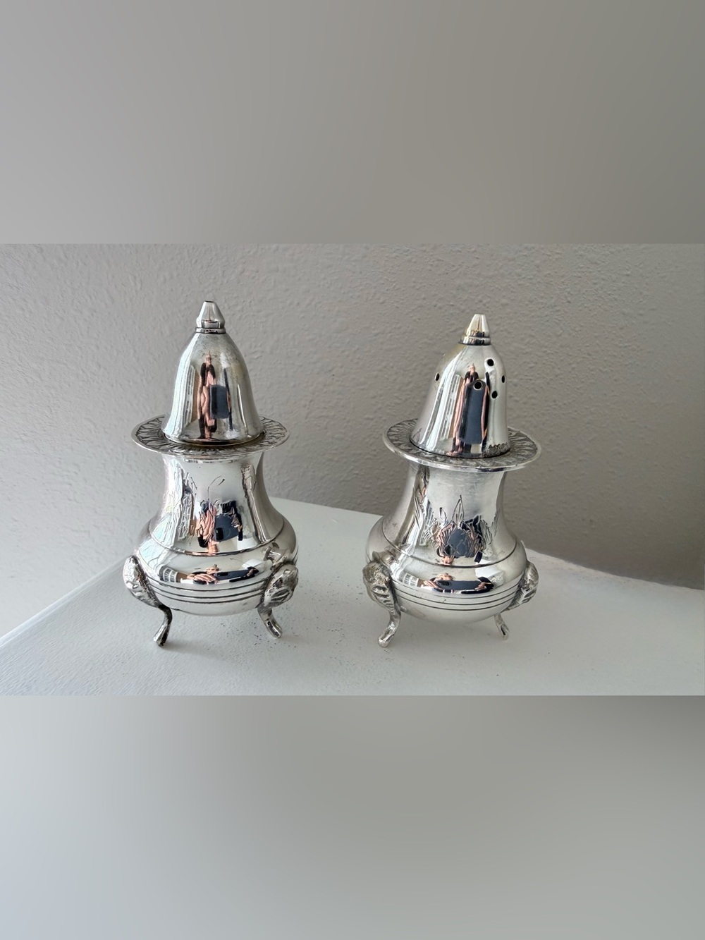 International Silver Co Salt and Pepper Shakers Hand Made Silverplated India